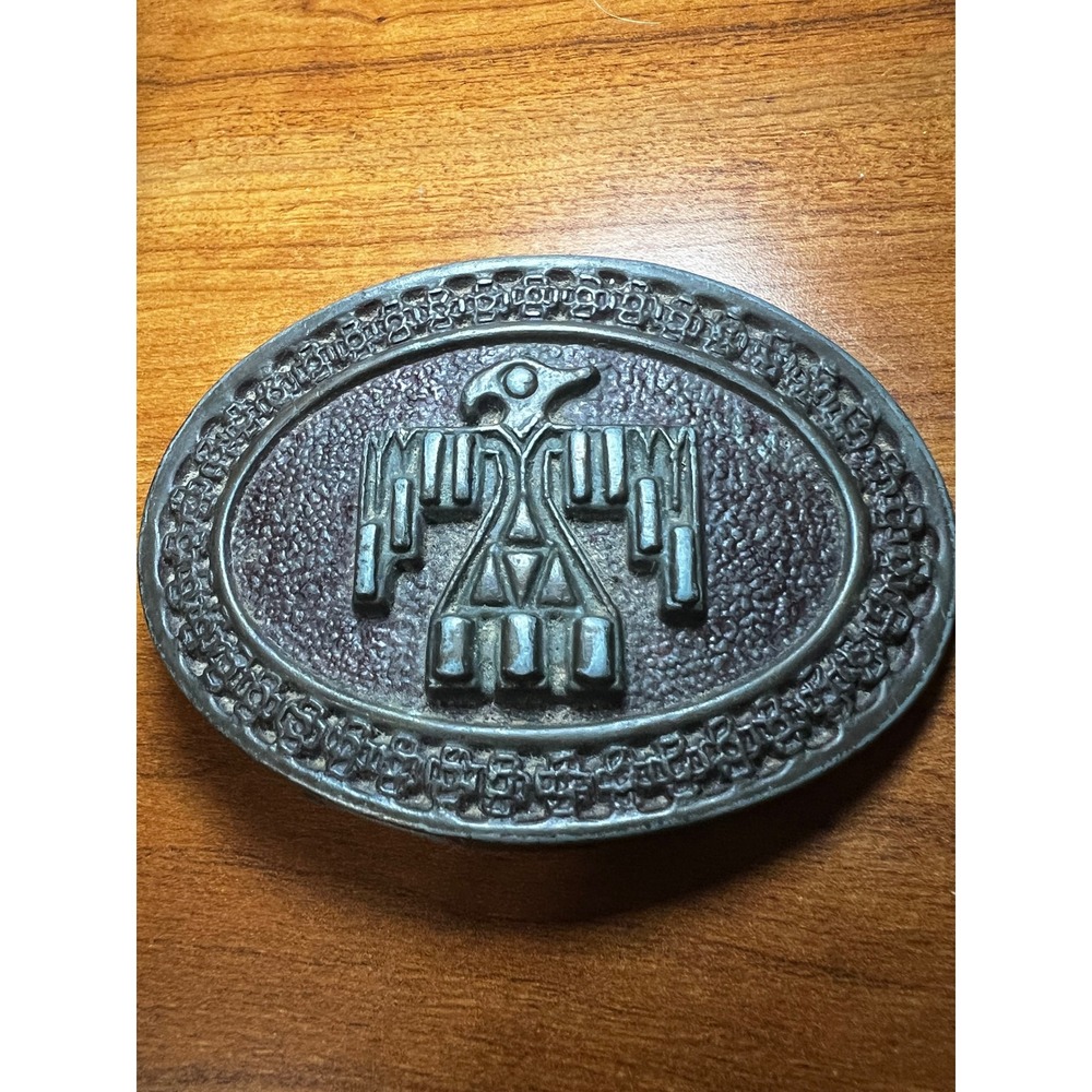 Southwestern Thunderbird Oval Belt Buckle Silver Vintage Western 3.5"